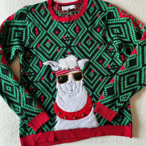 Ugly Christmas Sweater, llama with sunglasses and jingling bells. Men’s size XL - Picture 1 of 4